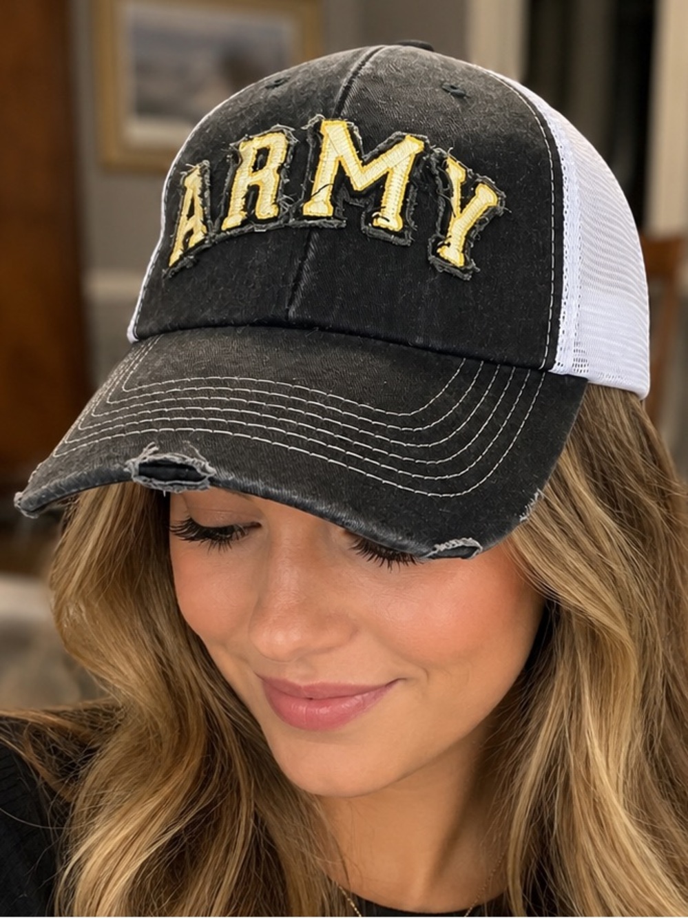 Eagle Crest Army Distressed Trucker Hat Snapback